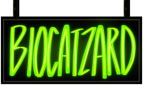 neon sign that says biocatzard